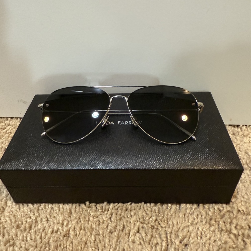 Linda Farrow‎ Aviator Sunglasses Mens Silver Black Designer Luxury Box